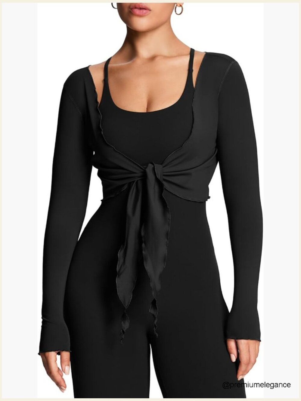 Long Sleeve Ruffle Wrap Tie Front Crop Top Cardigan Ballet Yoga